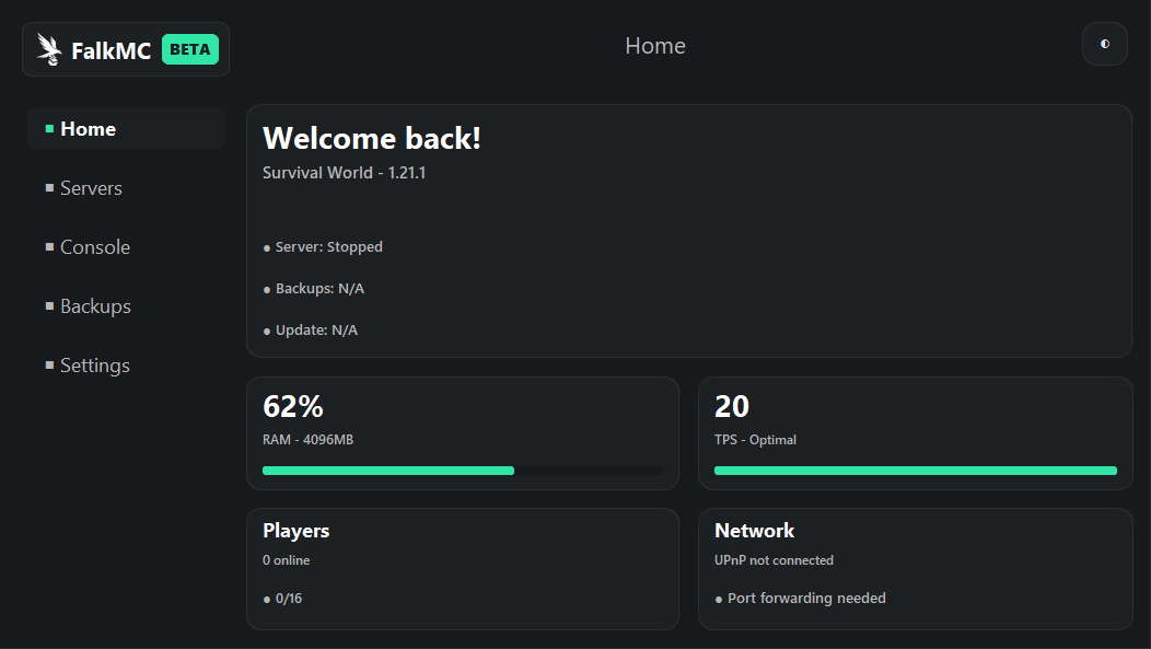 FalkMC Panel Dashboard